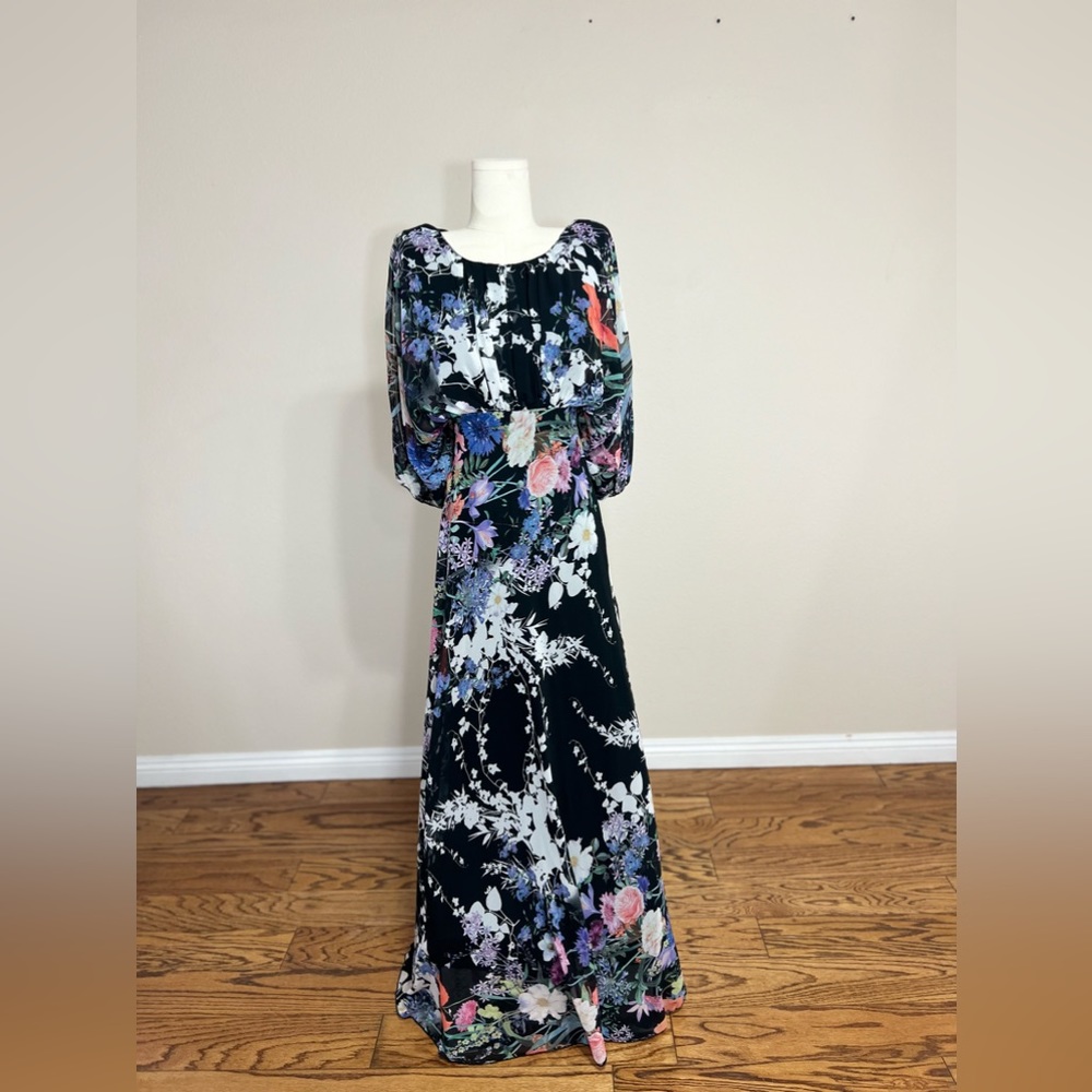 Floral Black Maxi Dress with Pastel Bouquet Print